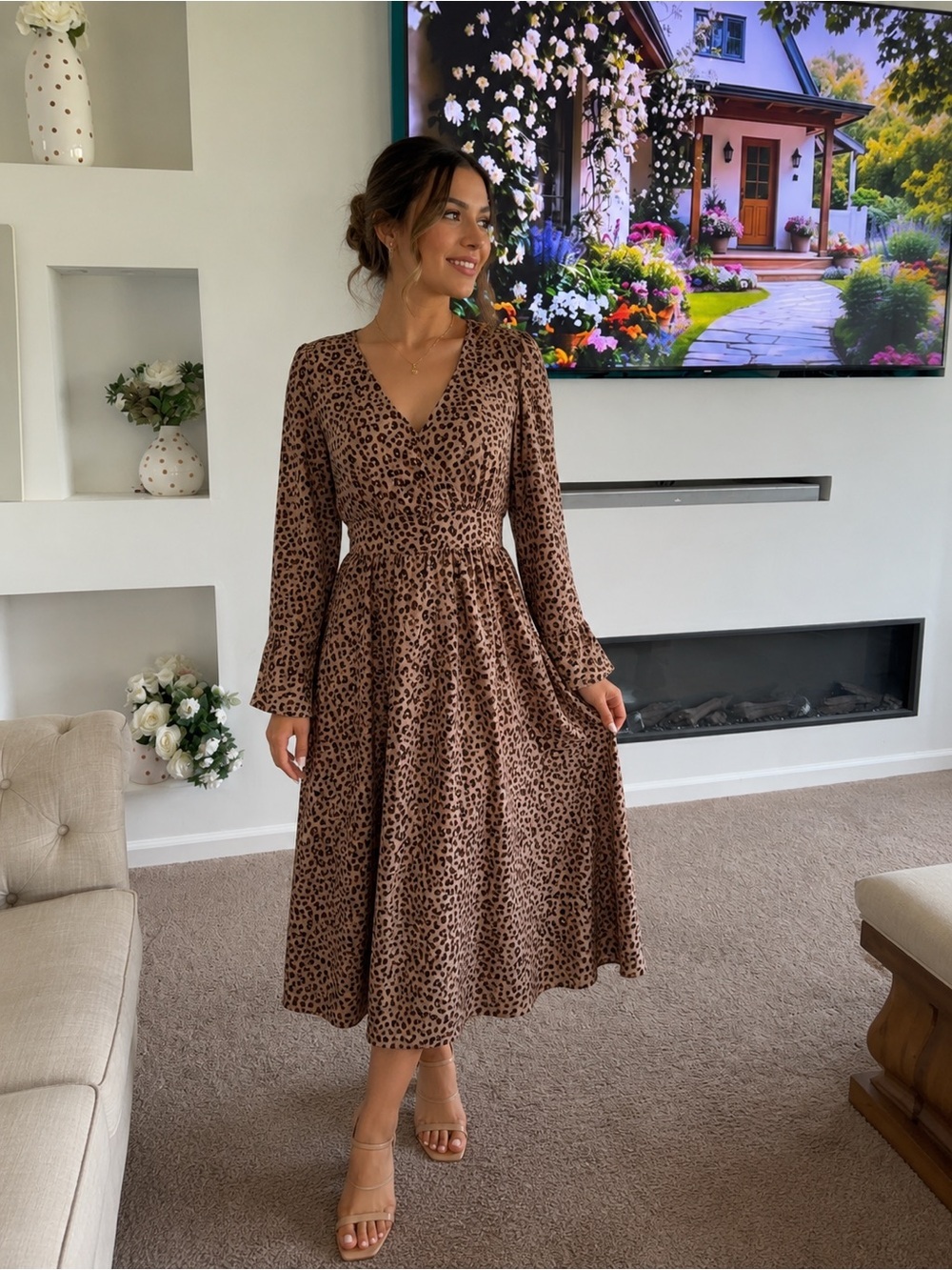J. Crew Brown Leopard Print Midi Dress